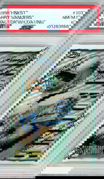 1996 FINEST BARRY SANDERS #103 REFRACTOR WITH COATING LIONS HOF PSA 8 NM-MT