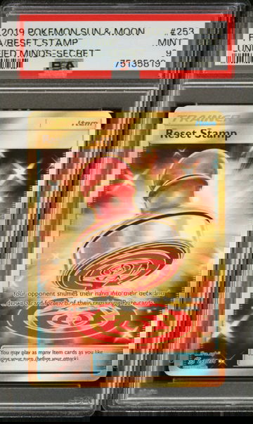 2019 Pokemon Sun and Moon Unified Minds Reset Stamp #253 PSA 9