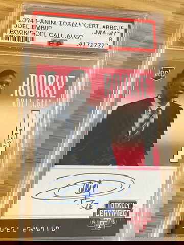 Joel Embiid 2014-15 Totally Certified Red Rookie Roll Call AUTO /249 PSA 8