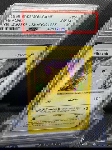 1999 Pokemon PSA 10 Shadowless Pikachu Yellow Cheeks WOTC #58