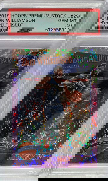 2019 Hoops Premium Stock Zion Williamson Purple Disco PSA 10 Gem MT