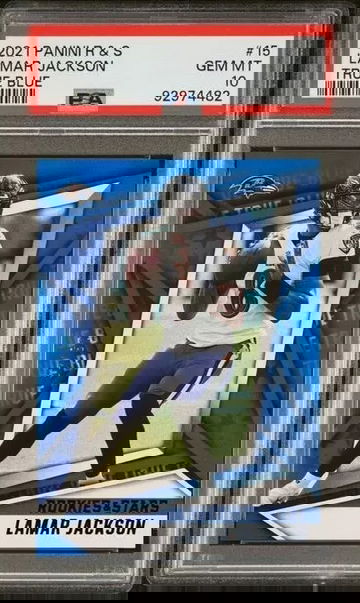 2021 PANINI ROOKIES & STARS 15 LAMAR JACKSON TRUE BLUE /49 PSA GEM MINT 10