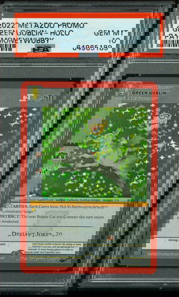 💎🤑 2022 Metazoo Promo GREEN GOBLIN 😈-FULL HOLO PAYMONEYWUBBY 💵🌲 PSA 10 🤡