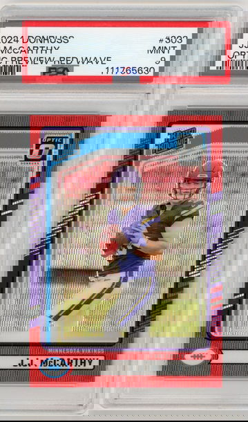 JJ MCCARTHY 2024 Panini Donruss Optic Preview Red Wave Rc #303 PSA 9