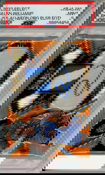 2022 SELECT ROOKIE JERSEY AUTO JALEN WILLIAMS #RJAJWL NEON ORG PLS FOTL PSA 9 RC