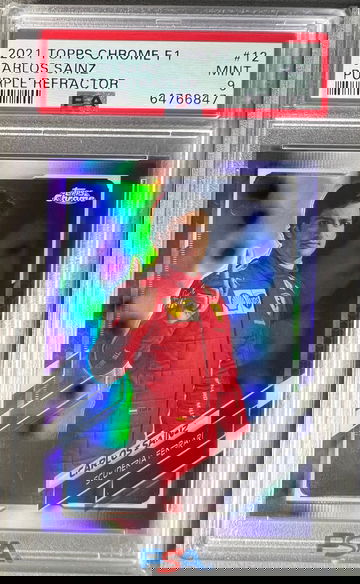 2021 Topps Chrome Formula 1 Carlos Sainz #12 PSA 9 Purple Portrait Refractor /399 F1