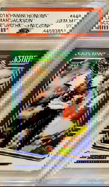 LAMAR JACKSON 2018 HONORS SCORE UPDATE ROOKIE GREEN PRIZM END ZONE #6/6 PSA 10 G