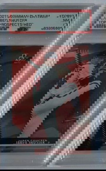 2021 Bowman Platinum Jared Shuster #TOP97 Top Prospects Red 08/10 PSA 7