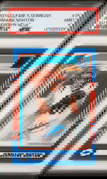 2024 Panini Clearly Donruss Blue Jermaine Burton #75 RC Auto /49 PSA 9