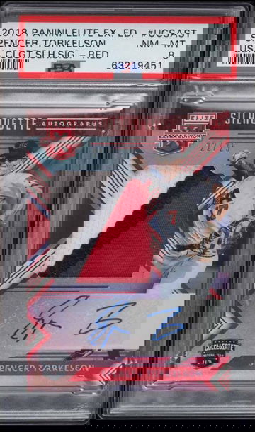 2018 panini elite extra edition spencer torkelson red Patch Auto /25 PSA 8