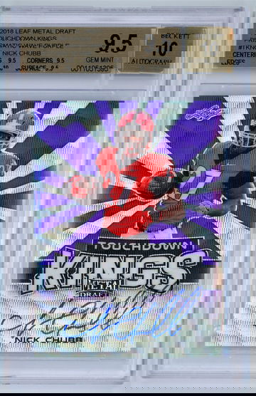 2018 Leaf Metal Draft Touchdown Kings Prismatic Wave Purple Auto /15 Nick Chubb BGS 9.5 w 10 Autograph