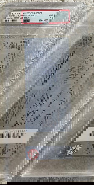 Mookie Betts Debut Ticket, 1st Game, 1st Hit 6/29/14 PSA 9