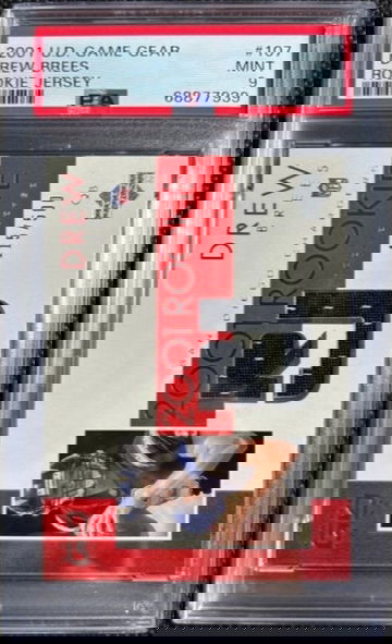 2001 Upper Deck Game Gear Drew Brees #107 Rookie Game Jersey RC /500 PSA 9 MINT