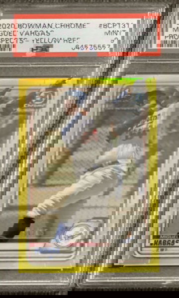 2020 Bowman Chrome Prospects Yellow Refractor #BCP131 Miguel Vargas /75 PSA 9