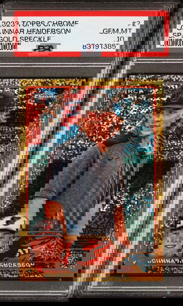 2023 Gunnar Henderson Topps Chrome SP Gold Speckle /50 #2 PSA 10 RC Orioles