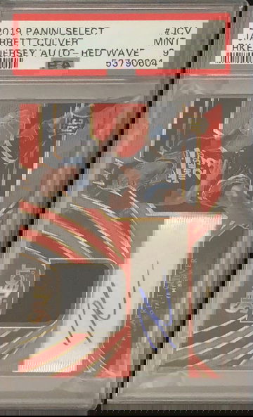 2019 Select Red Wave Prizm Jarrett Culver RC Rookie Jersey Auto PSA 9 Mint