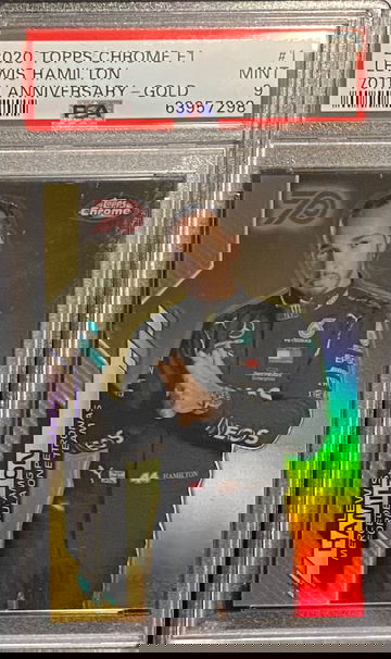 2020 Topps Chrome F1 Lewis Hamilton Gold 70th Anniversary Refractor Formula PSA 9