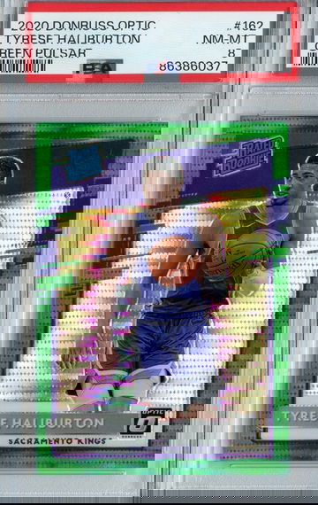 2020-21 Donruss Optic Fanatics Green Pulsar #162 Tyrese Haliburton RR PSA 8