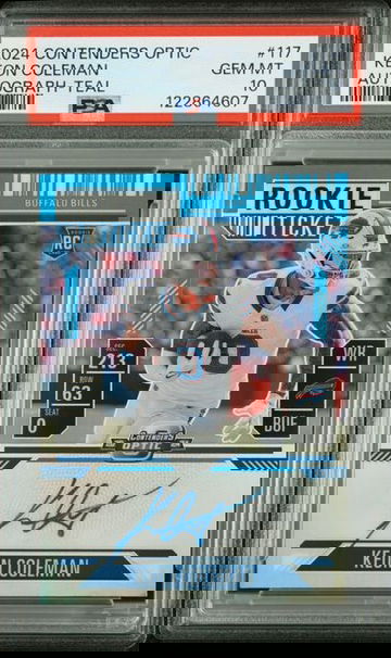 2024 Panini Contenders Keon Coleman Optic Teal /99 Auto Rookie RC PSA 10