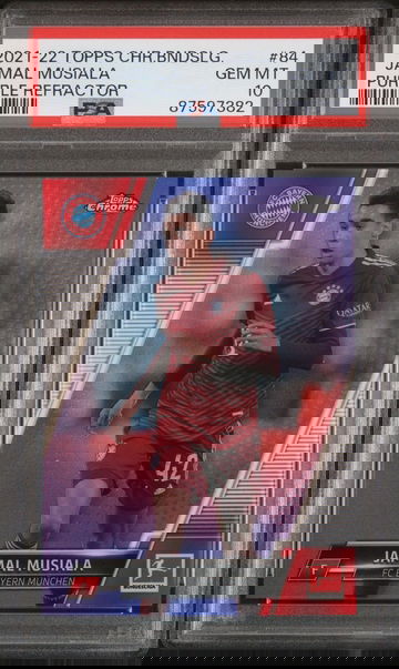 2021-22 Topps Chrome Bundesliga Jamal Musiala Purple Refractor Gem Mint PSA 10