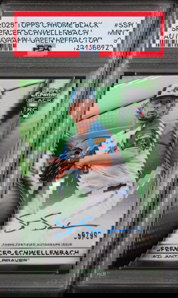2025 Topps Chrome Black Autographs Green Refractor Spencer Schwellenbach #SSH /99 PSA 9