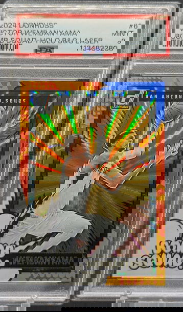 Victor Wembanyama, 2024 Donruss Bomb Squad Holo Blue/Green Laser PSA 9