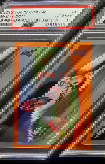 2013 Topps Chrome Mike Trout Orange Refractor Sliding PSA 10