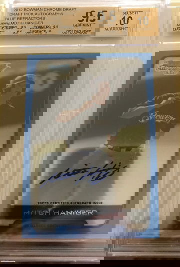 2012 BOWMAN CHROME DRAFT BLUE MITCH HANIGER ROOKIE RC AUTO BGS 9.5 /150 GEM MINT
