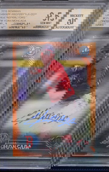 BGS 9.5 - 2016 BOWMAN CHROME YOAN MONCADA (02/25) ORANGE REFRACTORS AUTO 10 w/10