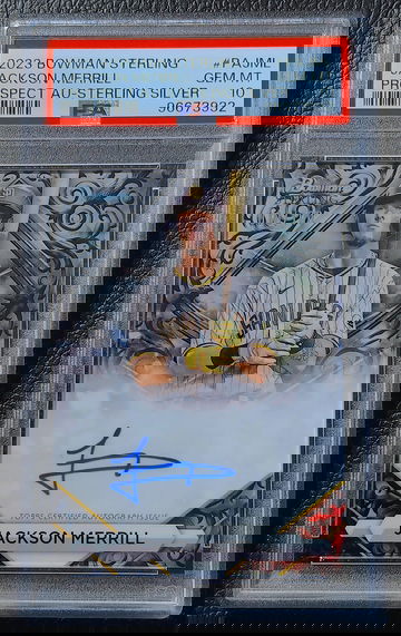 JACKSON MERRILL 2023 BOWMAN STERLING PROSPECT AUTO SILVER /100 PSA 10