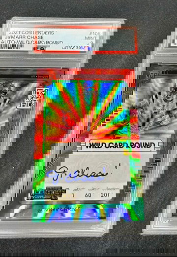 2021 Ja’Marr Chase Panini Contenders Green Wild Card Holo Round Rookie Auto PSA 9 #105 Jamarr Autograph