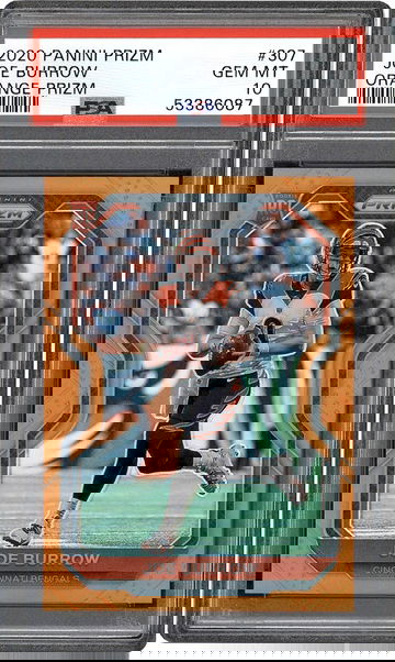 2020 Panini Prizm Football Orange Prizm #307 Joe Burrow Rookie Card #186/249 PSA GEM MINT 10