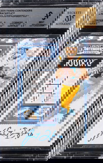 2020 Panini Contenders Justin Herbert Cracked Ice Rookie Autograph /22 BGS 9/10