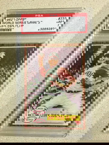 1962 Topps #233 World Series Game 2 PSA 7 NM JOE JAY TIES IT UP REDS