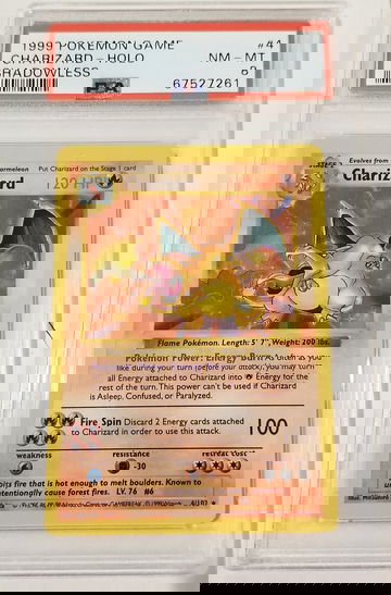 1999 Pokemon Shadowless Holo Charizard PSA 8