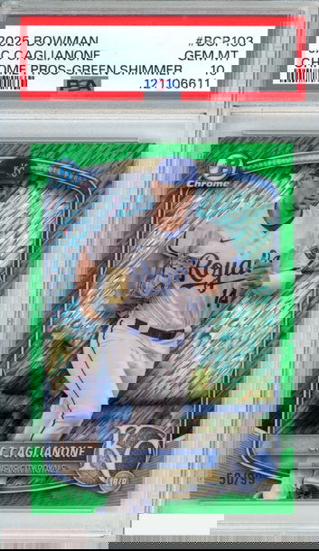2025 BOWMAN CHROME PROSPECTS JAC CAGLIANONE #BCP103 GREEN SHIMMER OF 99 PSA 10