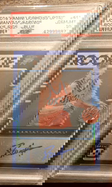 2016 Panini Optic Domantas Sabonis Rookie Sigs Auto Blue Holo Prizm /25 PSA 10