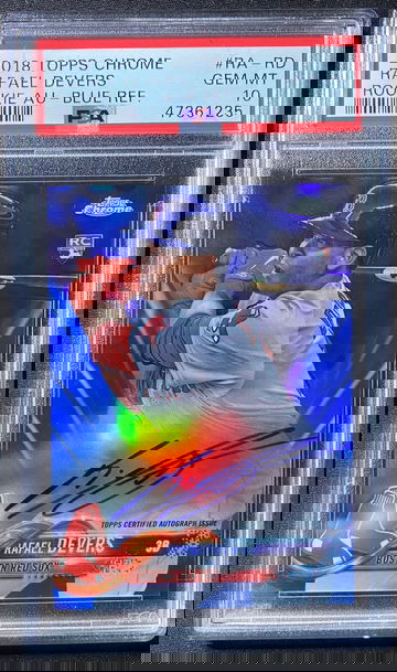 2018 Topps Chrome Rafael Devers Blue Refractor Rookie Auto PSA 10