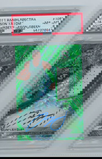 Jayson Tatum RC 2017 Spectra Rookie Patch Autograph RPA Neon Green #/49 PSA 8