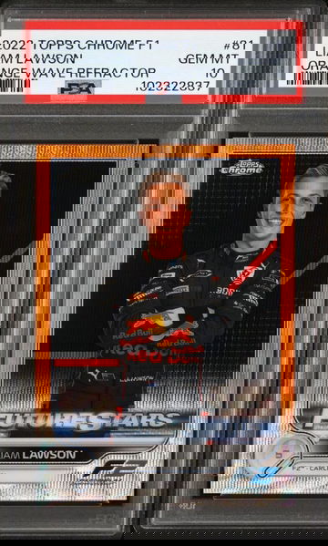 2022 TOPPS CHROME FORMULA 1 81 LIAM LAWSON ORANGE WAVE REFRACTOR /25 PSA 10