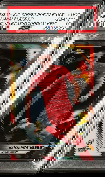 2021-2022 Topps Chrome UEFA Benjamin Sesko RC Black & Gold Starball /30 Pop 1 PSA 10