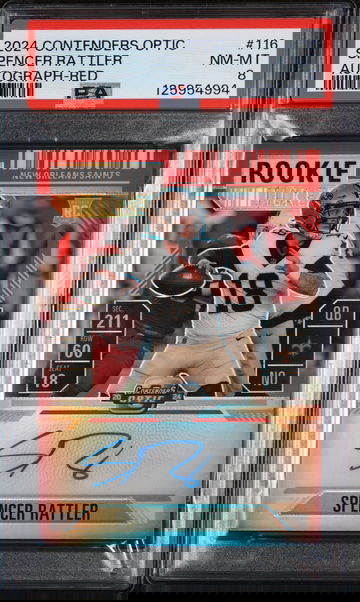 2024 Panini Contenders Optic Autograph-Red Spencer Rattler #116 /175 PSA 8