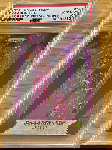 2017 Prizm De'Aaron Fox #24 RC Fast Break Purple Prizm /75 PSA 10
