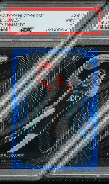 2020-21 Panini Prizm Tre Jones Blue Shimmer #291 FOTL 1/35 Spurs SSP PSA 9 Mint