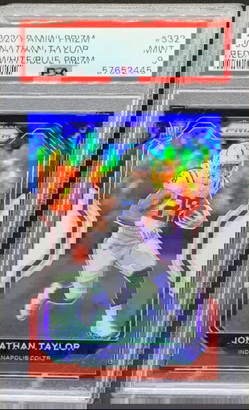 2020 PRIZM FOOTBALL JONATHAN TAYLOR RED WHITE BLUE PSA 9