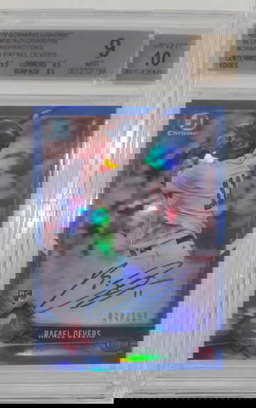 2018 Bowman Chrome Rafael Devers Blue Refractor RC Auto BGS 9 Auto 10