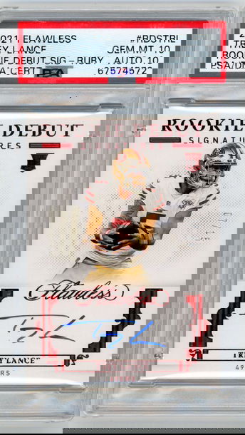 Trey Lance 2021 Panini Flawless Rookie Debut Ruby RC Auto /15 PSA 10/10 49ers NFL