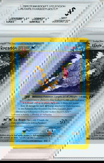 2000 POKEMON TEAM ROCKET 1ST ED DARK GYARADOS HOLO R #8 BGS 9