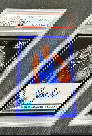 2019 Zion Williamson Panini Donruss Optic Rookie Purple Stars Prizm Auto /49 PSA 10 #158 Autograph SP RC