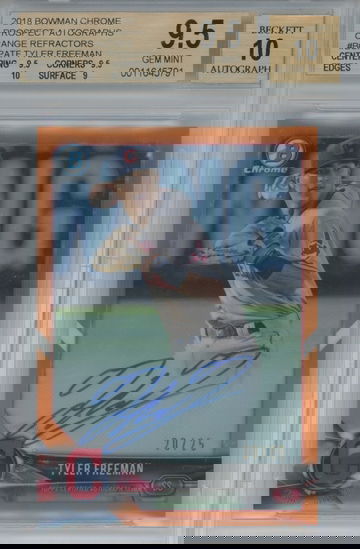 Tyler Freeman 2018 Bowman chrome orange auto 9.5/10